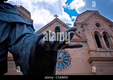 Statue in front of a cathedral, St. Francis Cathedral, Santa Fe, New Mexico, USA Stock Photo