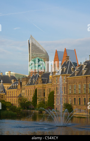 New high-rise buidlings behind the Binnenhof palace complex by Hofvijver lake Den Haag the Hague the Netherlands Europe Stock Photo