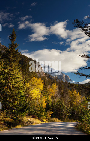 Winding road passing through mountains, Canadian Rockies, Banff National Park, Alberta, Canada Stock Photo