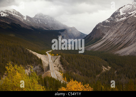 High angle view of a highway passing through mountains, Icefields Parkway, Jasper national Park, Alberta, Canada Stock Photo
