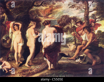 The Judgement of Paris; Painting by Sir Peter Paul Rubens, Late Flemish School; circa Stock Photo
