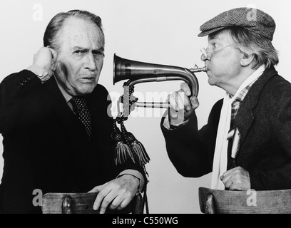 Entertainers and actors Leonard Sachs (left) and Clive Dunn photographed in the 1980s Stock Photo