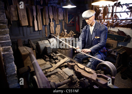 The Netherlands, Hindeloopen, Dutch capital of ice skating culture. Skate Museum. Showing traditional way of sharpening skates. Stock Photo