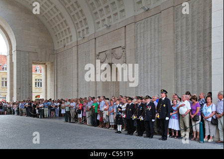 Buglers at WW1 Last Post Ceremony under Menin Gate Memorial to commemorate British First World War One soldiers, Ypres, Belgium Stock Photo