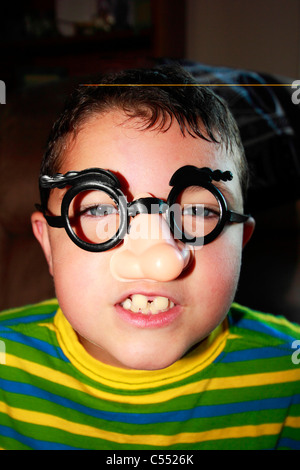Portrait of a boy wearing a Groucho Marx disguise mask Stock Photo