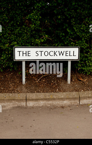UK Rural Village Freestanding Street Sign, 'The Stockwell'. Portrait. Stock Photo