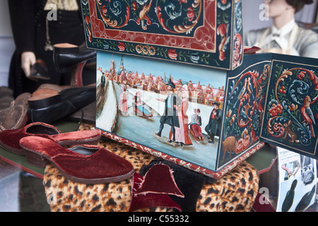 The Netherlands, Hindeloopen, Dutch capital of ice skating culture. Painting on wooden box in Skating or Skate Museum. Stock Photo