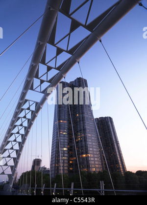 License available at MaximImages.com The Humber River Arch Bridge in Toronto during sunset also known as the Humber Bay Arch Bridge or the Gateway Stock Photo