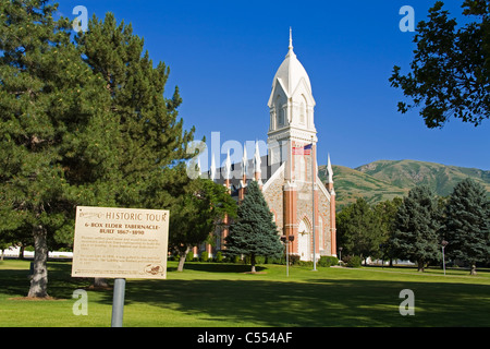 Signboard in front of a tabernacle, Box Elder Tabernacle, Brigham City, Utah, USA Stock Photo