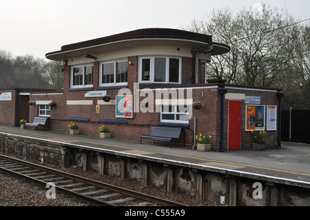 Templecombe station Somerset. The booking office and waiting room are now situated in the art deco signal box. Stock Photo