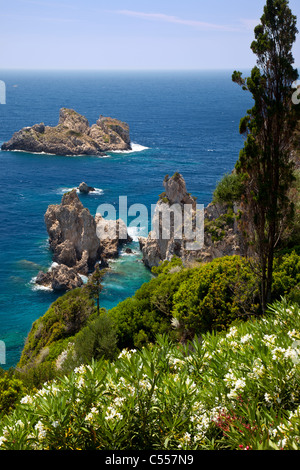 Coastline of Corfu near Paleokastritsa, one of the Ionian Islands along the western shores of Greece Stock Photo