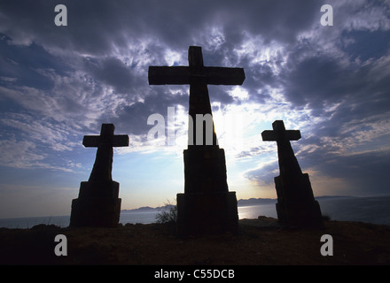 Mexico, Baja, silhouettes of three crosses Stock Photo