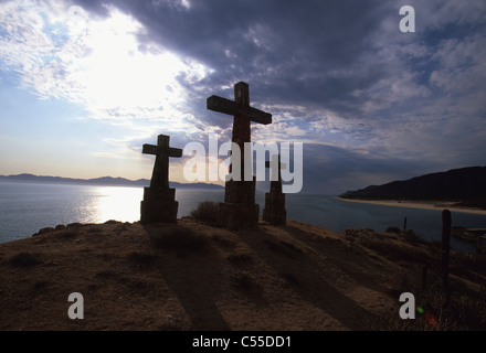 Mexico, Baja, silhouettes of three crosses Stock Photo