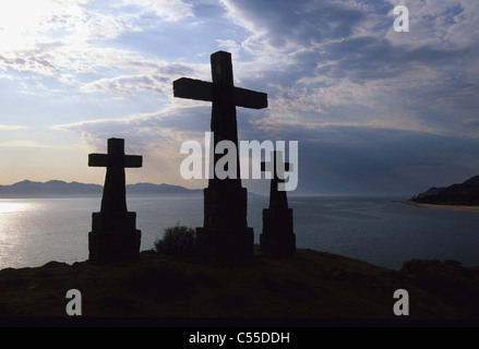 Mexico, Baja, silhouettes of three crosses Stock Photo