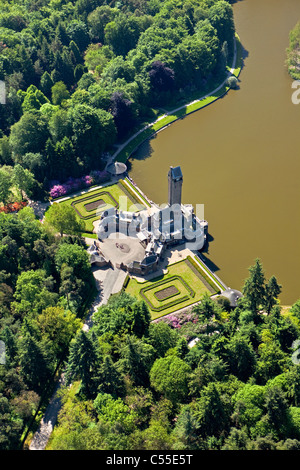 The Netherlands, Otterlo, National Park called De Hoge Veluwe. Hunting lodge Sint Hubertus. Constructed in 1920. Aerial. Stock Photo