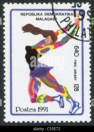 MADAGASCAR - 1991: Postage stamps printed in Madagascar, is dedicated to Olympic Winter Games in Albertville, Figure Skating Stock Photo