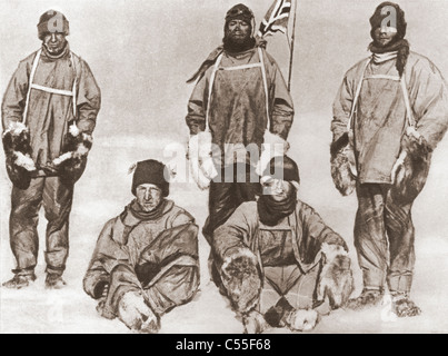 Robert Falcon Scott's party at the South Pole, 18 January 1912, during the Terra Nova Expedition. Stock Photo