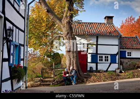 The Netherlands, Epen, Frame houses. Tourists looking at map Stock Photo