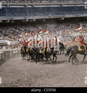 Canada, Alberta, Calgary, Royal Canadian Mounted Police Musical Ride, Mounties performing in ceremony Stock Photo