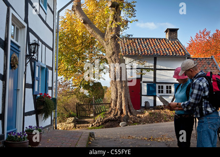 The Netherlands, Epen, Frame houses. Tourists looking at map Stock Photo