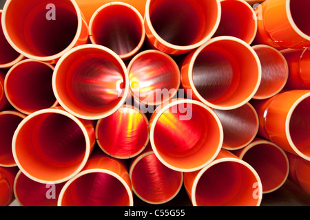 PVC pipes stacked in a construction site Stock Photo