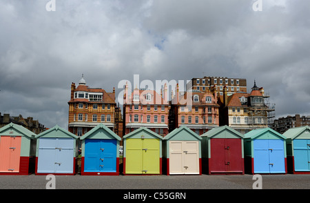 Multi coloured beach huts along Hove seafront Brighton Sussex UK Stock Photo