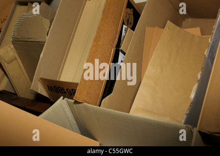 A pile of brown envelopes and cardboard boxes in Hove, East Sussex, UK. Stock Photo