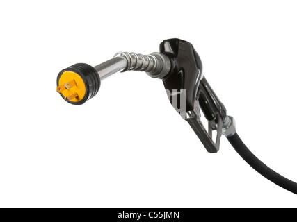 Gas pump nozzle with electric connector on the end cutout Stock Photo