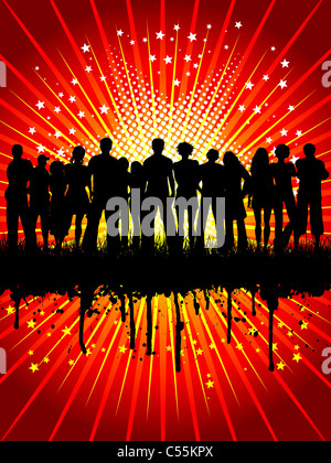 Silhouette of a crowd on a grunge starry background Stock Photo