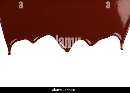 Dark sweet tasty chocolate border, liquid dropping brown background with text space Stock Photo
