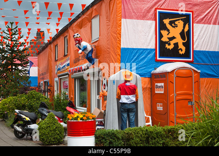 The Netherlands, Goirle, Orange decorated street Irene Straat ...