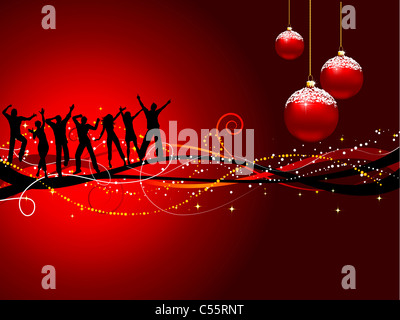 Silhouettes of people dancing on a Christmas background Stock Photo