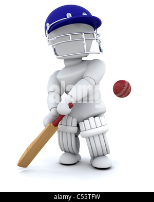 3D render of a man playing cricket Stock Photo