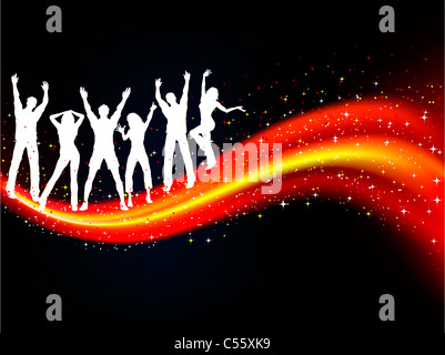 Silhouettes of people dancing on abstract background Stock Photo