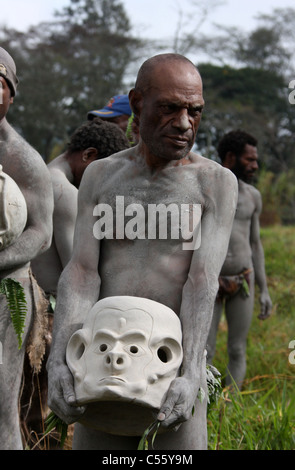 An Unmasked Asaro Mudman from Papua New Guinea Stock Photo