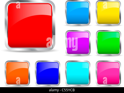 Glossy square icons with metallic borders Stock Photo