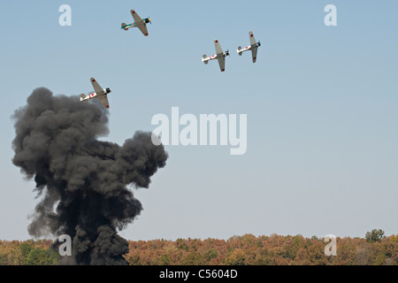 Mitsubishi A6M Zero demonstrating at an airshow, Arkansas, USA Stock Photo