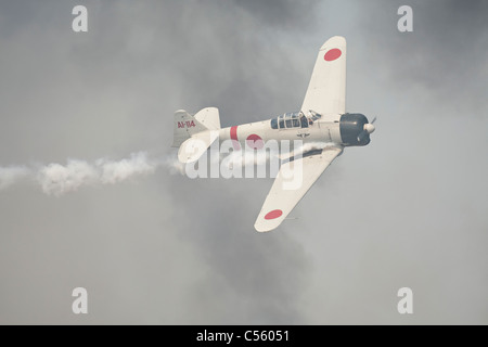 Mitsubishi A6M Zero demonstrating at an airshow, Arkansas, USA Stock Photo