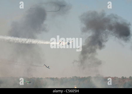 Mitsubishi A6M Zero demonstrating at an airshow, Arkansas, USA Stock Photo