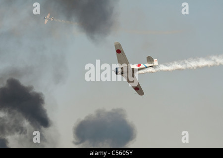 Mitsubishi A6M Zero demonstrating at an airshow, Arkansas, USA Stock Photo