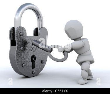 Closed and open padlock 3d render illustration. Lock with keyhole for ...