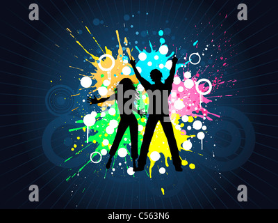 Silhouettes of people dancing on grunge background Stock Photo