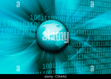 Globe on abstract binary code background Stock Photo