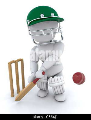 3D render of a man playing cricket Stock Photo