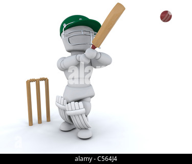 3D render of a man playing cricket Stock Photo