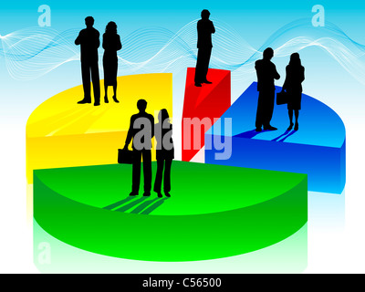 Silhouettes of business people on a pie chart Stock Photo