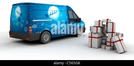 3D render of a Christmas Delivery Van Isolated on White Stock Photo