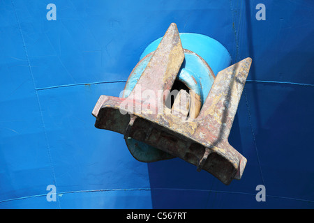 Anchor of a blue ship Stock Photo