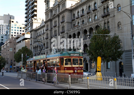 City Circle Tram in front of Windsor Hotel in Melbourne, Australia. Stock Photo