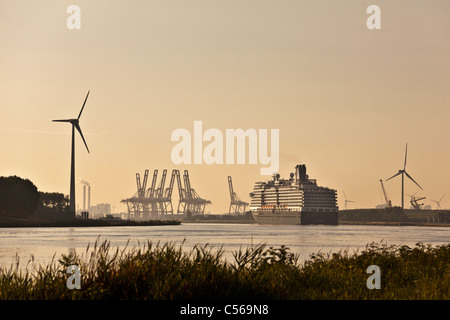 The Netherlands, IJmuiden, Eurodam cruise ship, belonging to Holland America Line, in North Sea Canal near Amsterdam harbour. Stock Photo